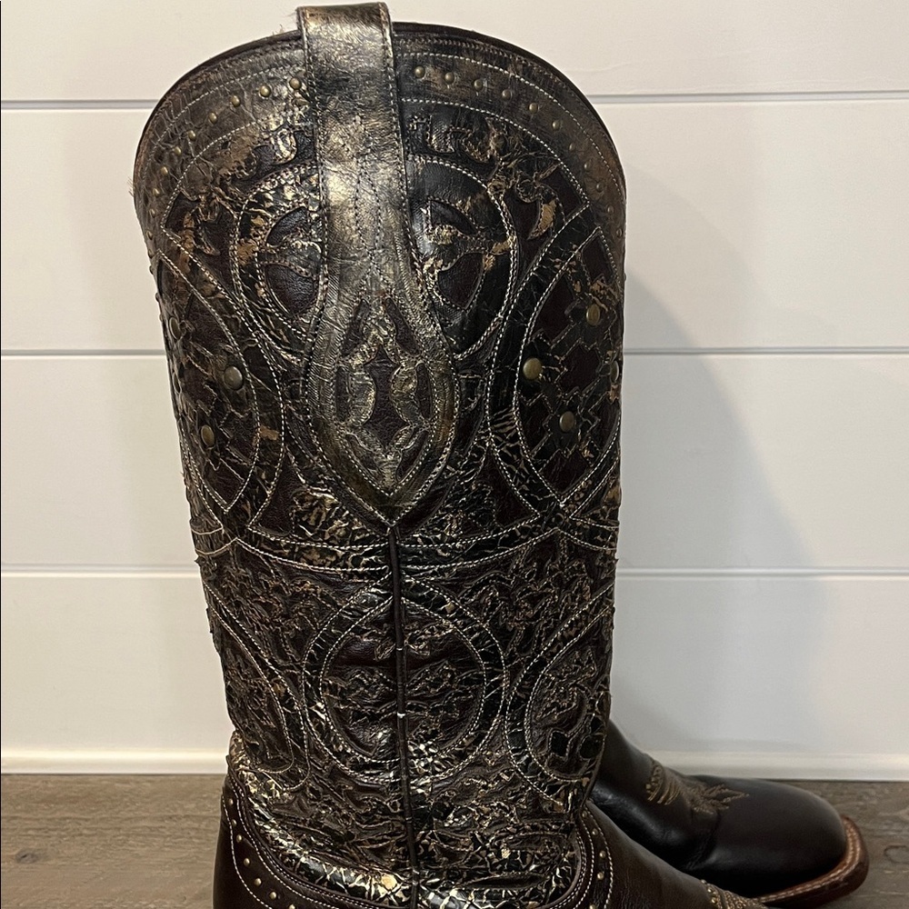 Lucchese Snowflake Brown and Gold Cowboy Boots with Intricate Detailing Size 10 - Picture 6 of 16